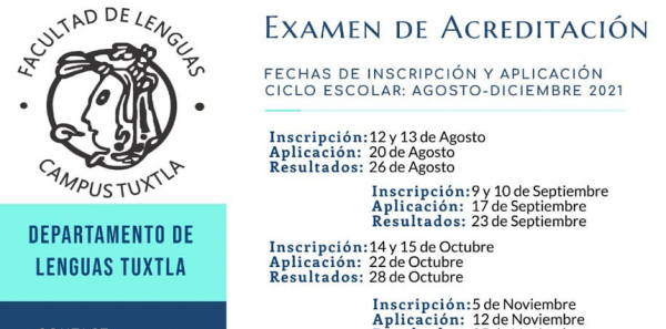 Fechas de inscripción y aplicación del Examen de Acreditación del idioma Inglés
