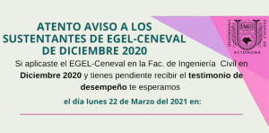 Atento aviso a los sustentantes de EGEL-CENEVAL de diciembre 2020